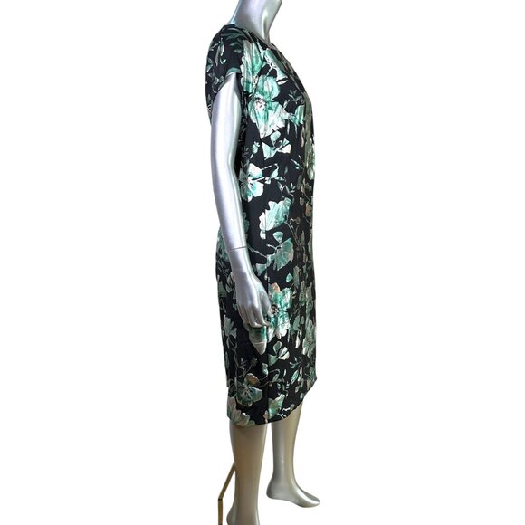 Avenue Floral Print Black & Green Cap Sleeve Midi Sheath Dress 18 - Picture 6 of 8